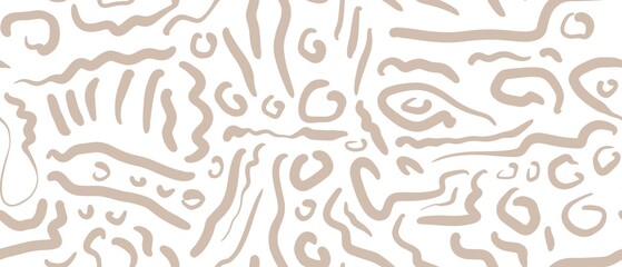 Fototapeta premium Seamless abstract pattern. Simple background with beige, white texture. Lines, stains, dots. Digital brush strokes background. Design for textile fabrics, wrapping paper, background, wallpaper, cover.
