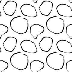 Seamless abstract textured pattern. Black, white. Circles, stains, lines. Digital brush strokes. Design for textile fabrics, wrapping paper, background, wallpaper, cover.