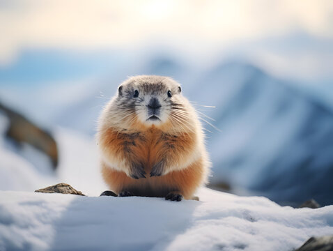 Arctic Lemming in Snowy Tundra Home. generative ai