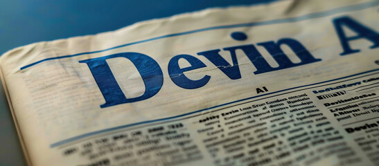 Closeup of Newspaper with the Text Devin AI World Fast AI Software Engineer and AI Programming and Coding Revelation.