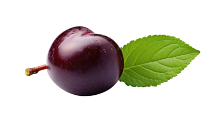 Plum with leaf isolated on transparent a white background