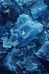 An intimate close-up of sparkling blue ice cubes, with trapped bubbles adding to the cool and refreshing visual effect. - obrazy, fototapety, plakaty