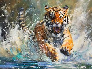 Painting tiger wall art shows strength and victory.