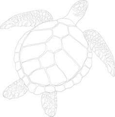 Big Sea Turtle. Vector illustration line art. Earth Day