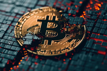 Conceptual illustration of bitcoin mining process and blockchain technology in cryptocurrency market