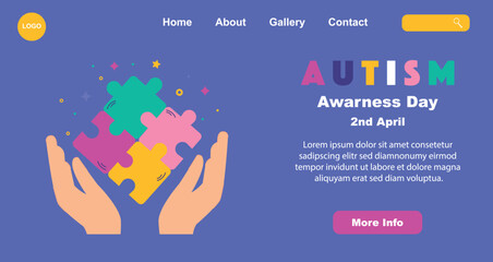 Page for the world autism awareness day website with puzzles. Vector graphics