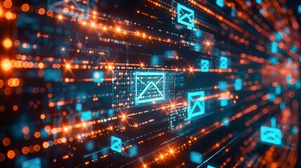 Naklejka premium Cybersecurity in data transfer, with bright email symbols safeguarding the information