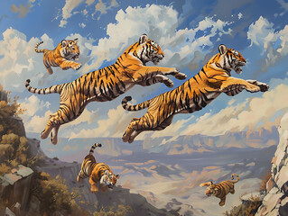Obraz premium Painting tiger wall art shows strength and victory.
