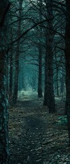 Detailed shot of a forest at dusk, capturing the eerie atmosphere where Bigfoot sightings have been reported, great for mystery settings