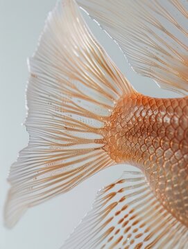 Detailed shot of a fish fin, showing the delicate veins and translucent skin, suitable for aquatic anatomy photography