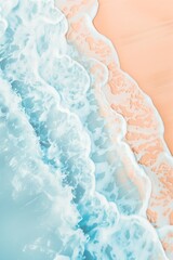 Fototapeta premium Flat lay of wavy water surface on pastel blue and peach fuzz background. Beach summer concept