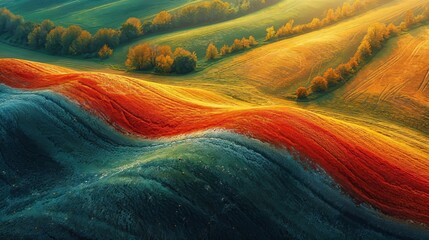 Vibrant Sunset Over Rolling Countryside Hills. Beautiful landscape wallpaper high quality screen background