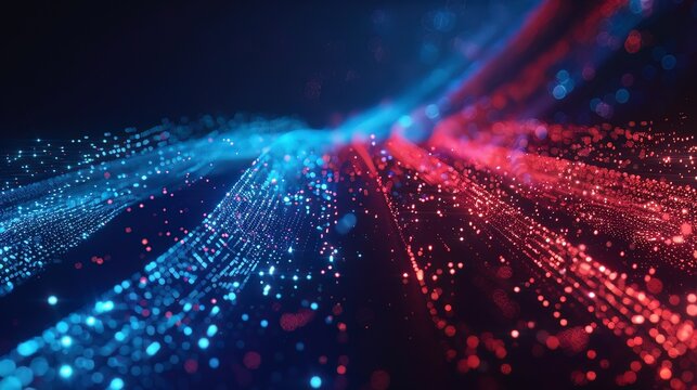 Red and blue data streams with rising arrows, the pulse of vibrant network activity