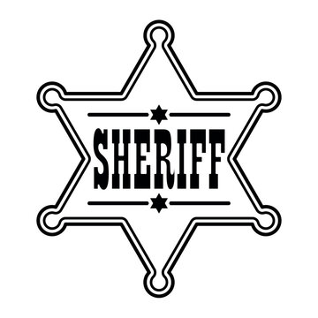 sheriff badge star, black and white emblem of a six pointed star with the inscription Sheriff, vector illustration