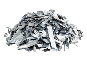 Heap of aluminum scrap metal on transparent background - obrazy, fototapety, plakaty