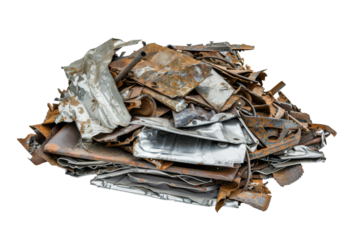 Mixed rusty metal scrap materials isolated on transparent background