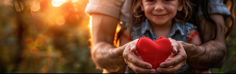 Love Between Generations: Adult and Child Holding Red Heart