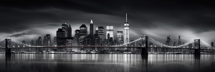 black and white photo of new york city skyline - obrazy, fototapety, plakaty