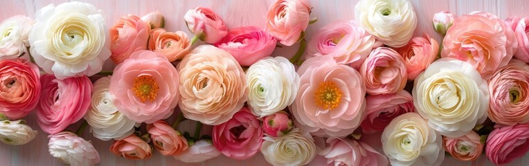 Soft and Elegant Pink and White Ranunculus Flowers in Full Bloom