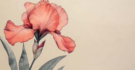 Panoramic illustration with beautiful spring iris. - 769758539