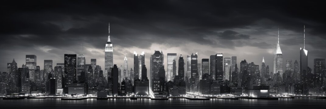 black and white photo of new york city skyline