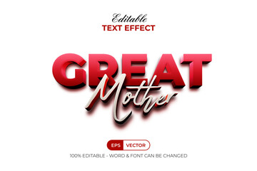Fototapeta premium Great Mother Text Effect Red 3D Style. Editable Text Effect.