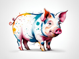 Colorful illustration of a cute piglet on a white background