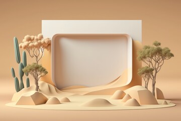 Desert Scene With Cactus Trees and White Box