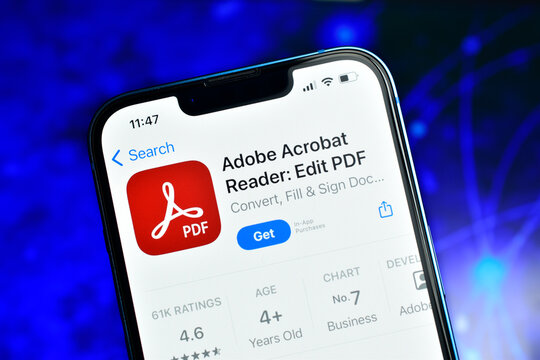 Adobe Acrobat Reader app used to read and edit pdf on smartphone