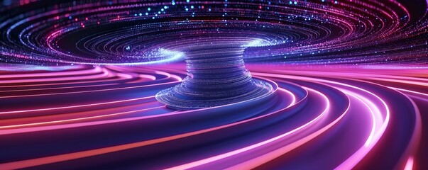 3d render, abstract futuristic neon background. Twisted electromagnetic vortex. Ultra violet rays, cyber network glowing lines, Generative AI  - obrazy, fototapety, plakaty