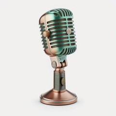 Green and Gold Microphone on White Background