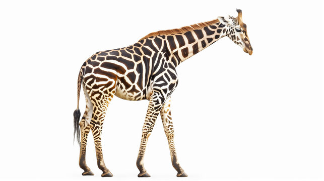 Different,Unique giraffe with zebra stripes on a white background with room for text or copy space