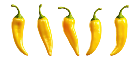 Set of yellow chilli peppers isolated on transparent a white background 