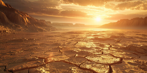 Cracked desert landscape under the scorching sun