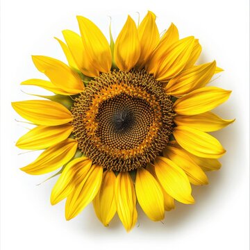 Sunflower Isolated On White Background. Bright Yellow Blossoming Agriculture Beauty in a Flat Lay, Top View Circle