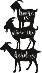 Home Is Where The Herd Is - Goat Vector, Goat Farm, Goat Quotes Illustrations, Face, Silhouette, Livestock, Printable, Design