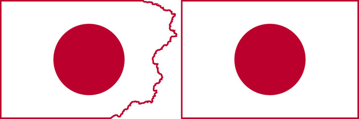 Flags of Japan vector. Standard flag and with torn edges