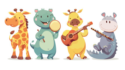 Adorable animals playing musical instruments set. C