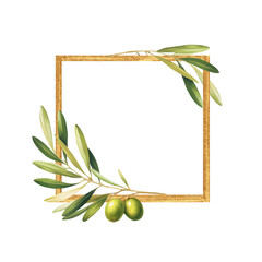 Gold square frame with olive branch.
