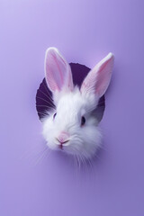 Bunny Head Poking Purple Hole Minimal Art