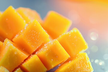 Mango cubes slices close up Macro. generative ai.