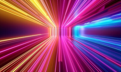 3d render, abstract background with colorful spectrum. Bright pink yellow neon rays and glowing lines, Generative AI 