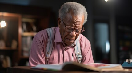 Elderly man concentrating on reading a book - Powered by Adobe