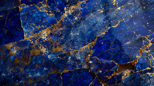 An exquisite image depicting the detailed texture of a natural blue mineral with golden veins running through