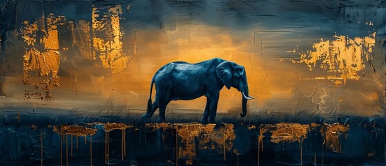 Paint, abstraction, texture, gold elements, oil painting, chinoiserie, animal prints, horses, elephants, etc.