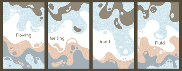 Melting vibrant waves pattern summer front pages. Bubble splashes and streams vector pack box covers - 769765749