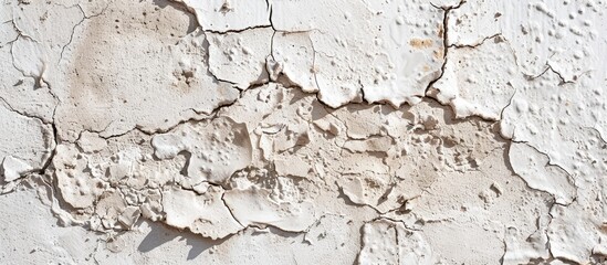 Texture of dried mud on a white concrete wall.