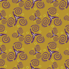 Folk triple spiral celtic triskele rotating symbol endless pattern. Trinity helix