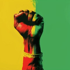 Multicolored raised fist symbolizing diversity and empowerment - obrazy, fototapety, plakaty