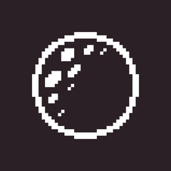 black and white simple flat 1bit vector pixel art icon of the round moon silhouette in the craters